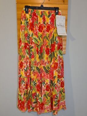 Vacasun Floral Maxi Skirt - Yellow & Red Tropical Print Med